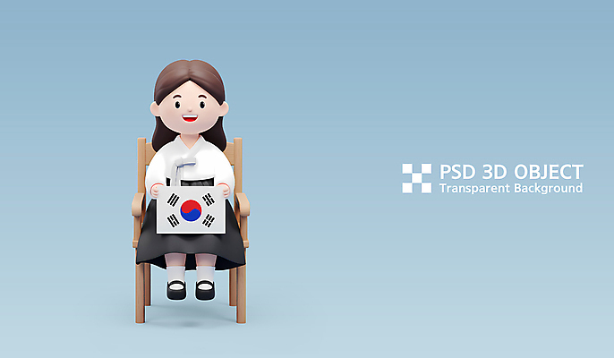 전신 PSD 편집이미지 학생 여자 청소년 3D캐릭터 한명 미소 들기 앉기 파란색 3D 태극기 한복 삼일절 광복절 소녀상 십대여자한명만 만세운동 대한독립 편집3D 캐릭터 1 한국전통 컬러 모션 표정 사람 공휴일 국기 전통의상 국경일 디지털합성 독립 독립운동 여자한명만 십대여자만 파일형식
