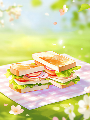 JPG 꽃 여유 일러스트 휴식 샌드위치 잔디 사람없음 토스트 봄소풍 테이블매트 국내일러스트 AI일러스트 AI콘텐츠 식물 감정 음식 빵 컨셉 소풍 봄 식탁보 파일형식