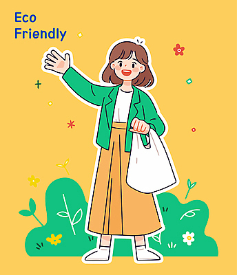 전신 여자 꽃 일러스트 한명 미소 들기 성인 노란색 풀 장바구니 친환경 손인사 에코라이프 에코백 성인여자한명만 국내일러스트 AI파일 식물 1 라이프스타일 컬러 가방 모션 표정 사람 쇼핑 바구니 환경 인사 에코 여자한명만 성인여자만 파일형식 벡터
