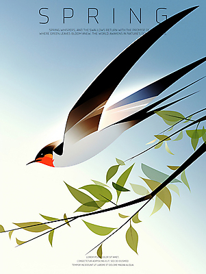 PSD 하늘색 일러스트 하늘 나뭇잎 사람없음 초록색 평화 봄풍경 나뭇가지 비행 제비 국내일러스트 나무 컬러 컨셉 잎 조류 풍경 파란색 봄 파일형식