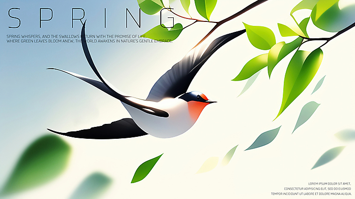 PSD 하늘색 일러스트 하늘 나뭇잎 사람없음 초록색 평화 봄풍경 나뭇가지 비행 제비 국내일러스트 나무 컬러 컨셉 잎 조류 풍경 파란색 봄 파일형식