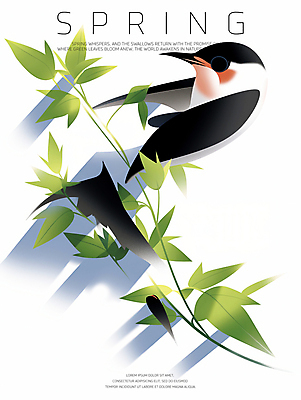 PSD 하늘색 일러스트 하늘 나뭇잎 사람없음 초록색 평화 봄풍경 나뭇가지 제비 국내일러스트 나무 컬러 컨셉 잎 조류 풍경 파란색 봄 파일형식