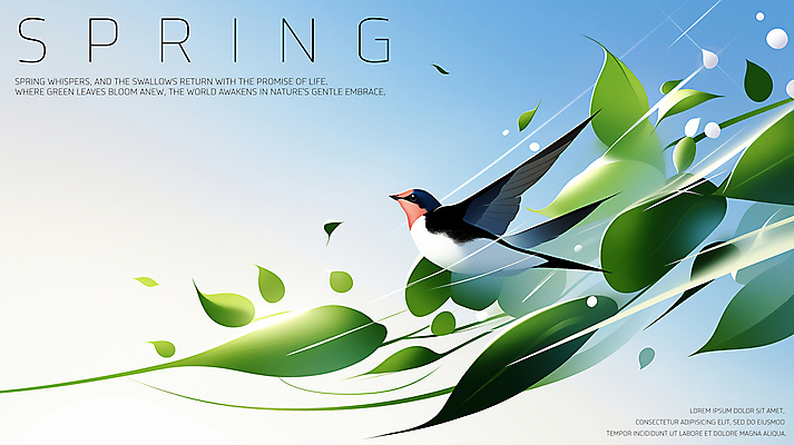 PSD 하늘색 일러스트 하늘 나뭇잎 사람없음 초록색 평화 봄풍경 비행 제비 국내일러스트 컬러 컨셉 잎 조류 풍경 파란색 봄 파일형식