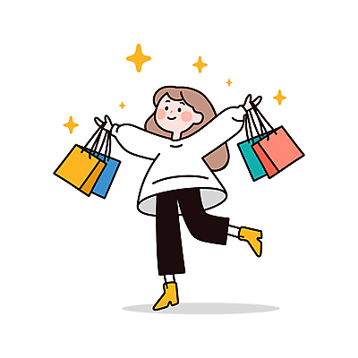 전신 여자 행복 일러스트 청소년 한명 미소 들기 반짝임 쇼핑 쇼핑백 다리들기 십대여자한명만 일러캐릭터 AI파일 캐릭터 1 감정 가방 모션 표정 사람 여자한명만 십대여자만 파일형식 벡터