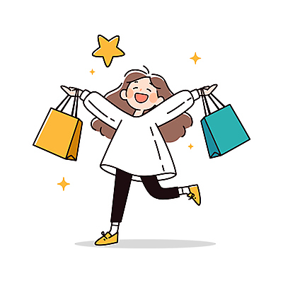 전신 여자 행복 별 일러스트 청소년 한명 미소 들기 반짝임 쇼핑 쇼핑백 다리들기 십대여자한명만 일러캐릭터 AI파일 자연요소 캐릭터 1 감정 가방 모션 표정 사람 여자한명만 십대여자만 파일형식 벡터