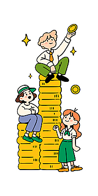 전신 캐릭터 여자 남자 돈 일러스트 비즈니스 미소 웃음 앉기 성인 세명 금융 노란색 동전 직장인 재산 즐거움 동전탑 세금 성인만 연말정산 환급 국내일러스트 일러캐릭터 AI파일 직업 감정 컬러 모션 표정 사람 경제 쌓기 파일형식 벡터