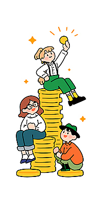 전신 캐릭터 여자 남자 돈 일러스트 비즈니스 미소 웃음 들기 앉기 성인 세명 금융 노란색 동전 직장인 재산 즐거움 동전탑 세금 성인만 연말정산 환급 국내일러스트 일러캐릭터 AI파일 직업 감정 컬러 모션 표정 사람 경제 쌓기 파일형식 벡터