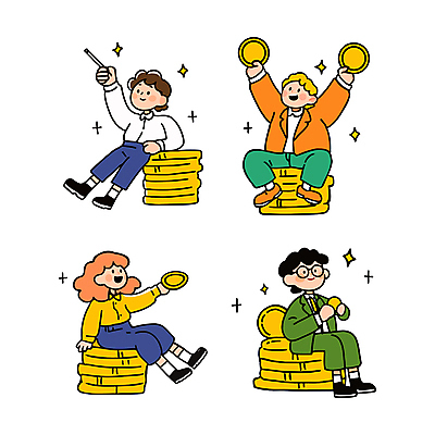 전신 캐릭터 여자 남자 돈 일러스트 비즈니스 미소 웃음 들기 앉기 여러명 성인 금융 노란색 동전 직장인 재산 즐거움 동전탑 세금 성인만 연말정산 환급 국내일러스트 일러캐릭터 AI파일 직업 감정 컬러 다수 모션 표정 사람 경제 쌓기 파일형식 벡터