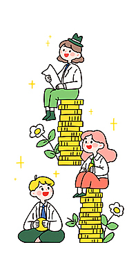 전신 캐릭터 여자 남자 꽃 돈 일러스트 비즈니스 미소 웃음 앉기 성인 세명 금융 노란색 동전 직장인 재산 즐거움 동전탑 세금 성인만 연말정산 환급 국내일러스트 일러캐릭터 AI파일 식물 직업 감정 컬러 모션 표정 사람 경제 쌓기 파일형식 벡터