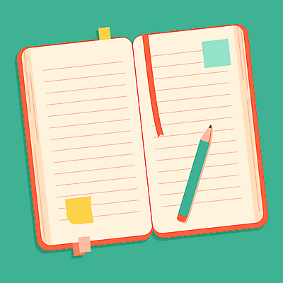 일러스트 사람없음 연필 다이어리 공책 기록 메모지 청록색 북마크 카피스페이스 국내일러스트 AI파일 컬러 문구용품 학용품 필기구 사무용품 공백 파일형식 벡터