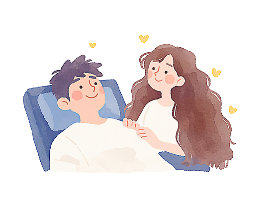 JPG 커플 여자 남자 일러스트 가정 신혼부부 베개 남편 미소 상반신 성인 두명 하트 침대 아내 감성 웅크림 성인만 국내일러스트 AI일러스트 AI콘텐츠 모양 부부 가구 컨셉 관계 침구 모션 표정 사람 신혼 파일형식