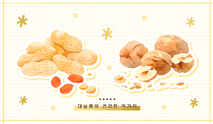 PSD 일러스트 건강 사람없음 노란색 땅콩 호두 정월대보름 건강식 국내일러스트 명절 음식 컬러 견과류 파일형식