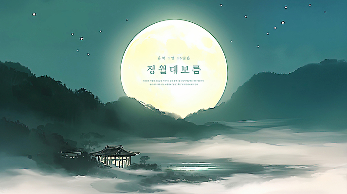 PSD 구름 일러스트 하늘 산 기와집 풍경 사람없음 안개 보름달 야간 달빛 감성 정월대보름 국내일러스트 자연요소 명절 컨셉 날씨 한옥 달 파일형식