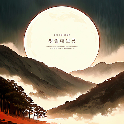 PSD 나무 구름 일러스트 하늘 산 풍경 사람없음 안개 보름달 야간 달빛 감성 정월대보름 국내일러스트 자연요소 식물 명절 컨셉 날씨 달 파일형식