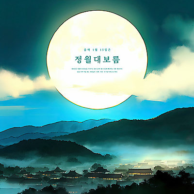 PSD 구름 일러스트 하늘 산 기와집 풍경 사람없음 마을 안개 보름달 야간 달빛 감성 정월대보름 국내일러스트 자연요소 명절 컨셉 날씨 한옥 달 파일형식