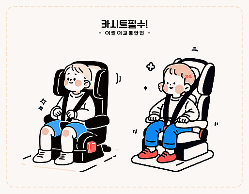 전신 여자 남자 어린이 교통 일러스트 미소 소녀 소년 두명 반짝임 잡기 승차 교통안전 안전벨트 연분홍색 카시트 어린이만 국내일러스트 AI파일 분홍색 의자 모션 표정 안전 사람 파일형식 벡터