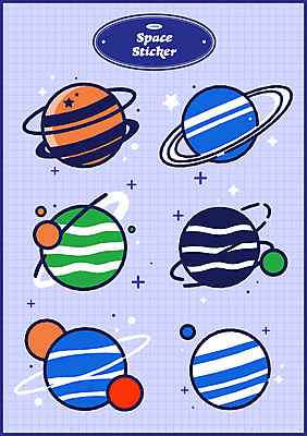 과학 스티커 일러스트 사람없음 파란색 반짝임 행성 오브젝트 태양계 국내일러스트 AI파일 컬러 모션 우주 파일형식 벡터