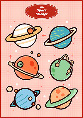 분홍색 과학 스티커 일러스트 사람없음 행성 오브젝트 태양계 국내일러스트 AI파일 컬러 우주 파일형식 벡터