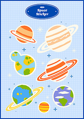 과학 하늘색 스티커 일러스트 사람없음 행성 오브젝트 태양계 국내일러스트 AI파일 파란색 우주 파일형식 벡터