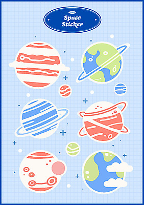 구름 별 과학 하늘색 스티커 일러스트 사람없음 행성 오브젝트 태양계 국내일러스트 AI파일 자연요소 파란색 우주 파일형식 벡터