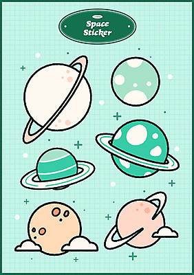 구름 과학 스티커 일러스트 사람없음 행성 오브젝트 청록색 태양계 국내일러스트 AI파일 자연요소 컬러 우주 파일형식 벡터