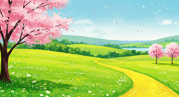 JPG 구름 공원 꽃잎 일러스트 자연 하늘 산 잔디 사람없음 봄풍경 산책로 들꽃 벚나무 풍경화 화창 흩날리기 국내일러스트 AI일러스트 AI콘텐츠 자연요소 나무 식물 공공시설 꽃 길 모션 날씨 풍경 봄 벚꽃 그림 생태계 파일형식