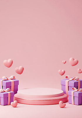 JPG 편집이미지 기념일 리본 분홍색 화이트데이 발렌타인데이 사랑 사람없음 선물상자 3D 로맨틱 하트 포디움 편집3D AI컴퓨터그래픽 AI콘텐츠 모양 감정 컬러 컨셉 데이이벤트 선물 이벤트 상자 무대 디지털합성 파일형식