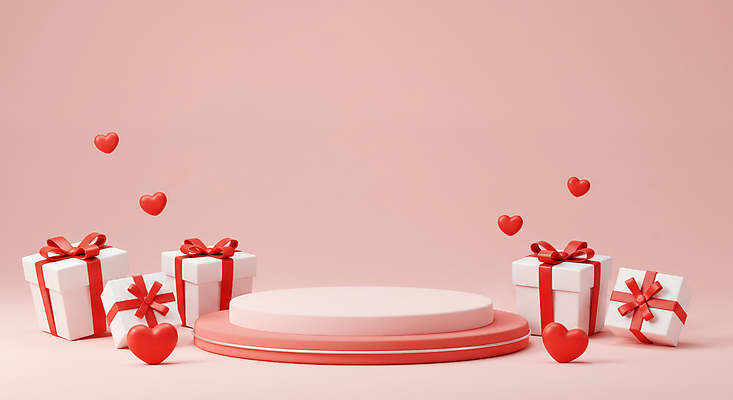 JPG 편집이미지 기념일 리본 분홍색 화이트데이 발렌타인데이 사랑 사람없음 선물상자 3D 로맨틱 하트 포디움 편집3D AI컴퓨터그래픽 AI콘텐츠 모양 감정 컬러 컨셉 데이이벤트 선물 이벤트 상자 무대 디지털합성 파일형식