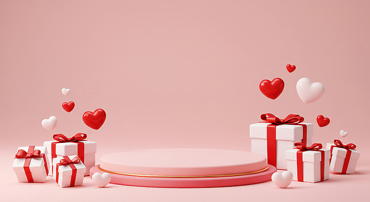 JPG 편집이미지 기념일 리본 분홍색 화이트데이 발렌타인데이 사랑 사람없음 선물상자 3D 로맨틱 하트 포디움 편집3D AI컴퓨터그래픽 AI콘텐츠 모양 감정 컬러 컨셉 데이이벤트 선물 이벤트 상자 무대 디지털합성 파일형식