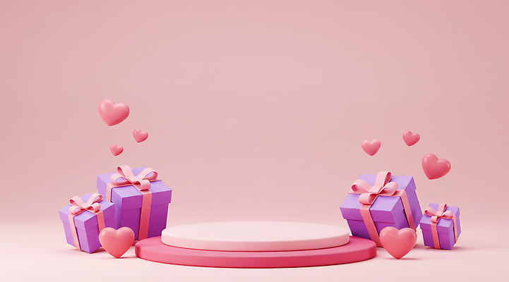 JPG 편집이미지 기념일 리본 분홍색 화이트데이 발렌타인데이 사랑 사람없음 선물상자 3D 로맨틱 하트 포디움 편집3D AI컴퓨터그래픽 AI콘텐츠 모양 감정 컬러 컨셉 데이이벤트 선물 이벤트 상자 무대 디지털합성 파일형식