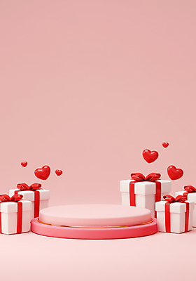 JPG 편집이미지 기념일 리본 분홍색 화이트데이 발렌타인데이 사랑 사람없음 선물상자 3D 로맨틱 하트 포디움 편집3D AI컴퓨터그래픽 AI콘텐츠 모양 감정 컬러 컨셉 데이이벤트 선물 이벤트 상자 무대 디지털합성 파일형식