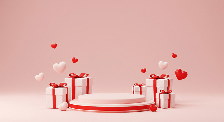 JPG 편집이미지 기념일 리본 분홍색 화이트데이 발렌타인데이 사랑 사람없음 선물상자 3D 로맨틱 하트 포디움 편집3D AI컴퓨터그래픽 AI콘텐츠 모양 감정 컬러 컨셉 데이이벤트 선물 이벤트 상자 무대 디지털합성 파일형식
