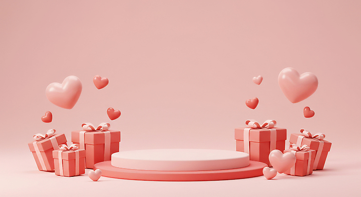 JPG 편집이미지 기념일 리본 분홍색 화이트데이 발렌타인데이 사랑 사람없음 선물상자 3D 로맨틱 하트 포디움 편집3D AI컴퓨터그래픽 AI콘텐츠 모양 감정 컬러 컨셉 데이이벤트 선물 이벤트 상자 무대 디지털합성 파일형식