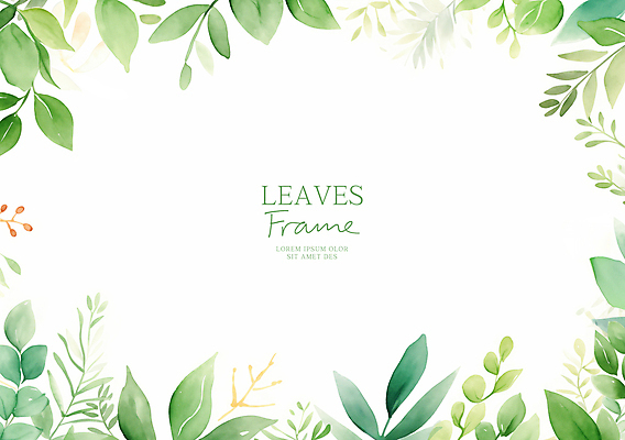 PSD 잎 일러스트 수채화 프레임 사람없음 초록색 식물백그라운드 산뜻 카피스페이스 국내일러스트 식물 컬러 백그라운드 컨셉 공백 파일형식