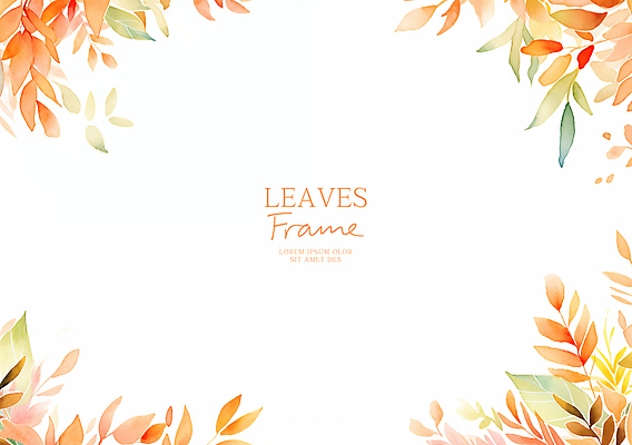 PSD 잎 일러스트 수채화 프레임 사람없음 주황색 식물백그라운드 산뜻 카피스페이스 국내일러스트 식물 컬러 백그라운드 컨셉 공백 파일형식