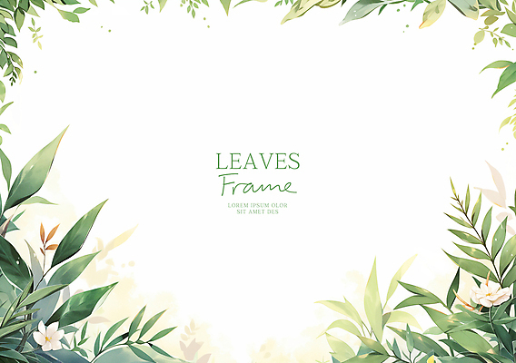PSD 꽃 잎 일러스트 수채화 프레임 사람없음 초록색 식물백그라운드 산뜻 카피스페이스 국내일러스트 식물 컬러 백그라운드 컨셉 공백 파일형식