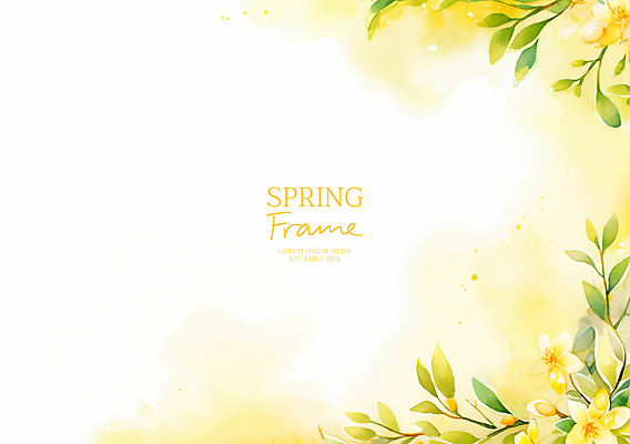 PSD 잎 꽃백그라운드 일러스트 봄꽃 자연 수채화 사람없음 노란색 꽃프레임 산뜻 카피스페이스 국내일러스트 식물 꽃 컬러 백그라운드 컨셉 프레임 봄 공백 생태계 파일형식