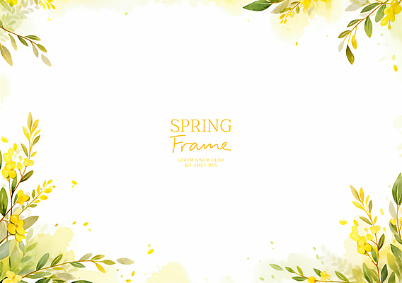 PSD 잎 꽃백그라운드 일러스트 봄꽃 자연 수채화 사람없음 노란색 꽃프레임 산뜻 카피스페이스 국내일러스트 식물 꽃 컬러 백그라운드 컨셉 프레임 봄 공백 생태계 파일형식