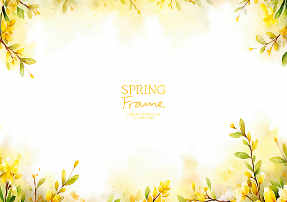 PSD 잎 꽃백그라운드 일러스트 봄꽃 자연 수채화 사람없음 노란색 꽃프레임 산뜻 카피스페이스 국내일러스트 식물 꽃 컬러 백그라운드 컨셉 프레임 봄 공백 생태계 파일형식