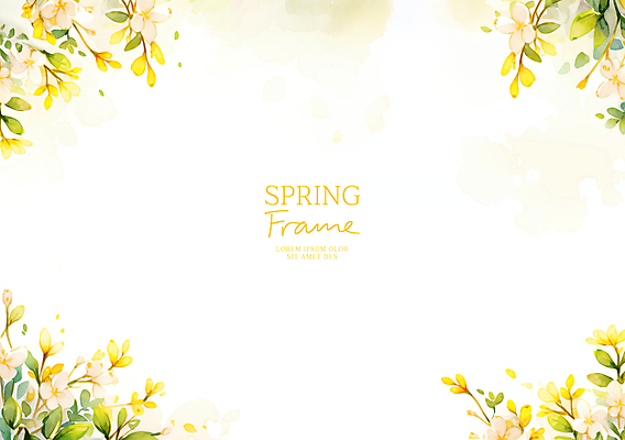 PSD 잎 꽃백그라운드 일러스트 봄꽃 자연 수채화 사람없음 노란색 꽃프레임 산뜻 카피스페이스 국내일러스트 식물 꽃 컬러 백그라운드 컨셉 프레임 봄 공백 생태계 파일형식