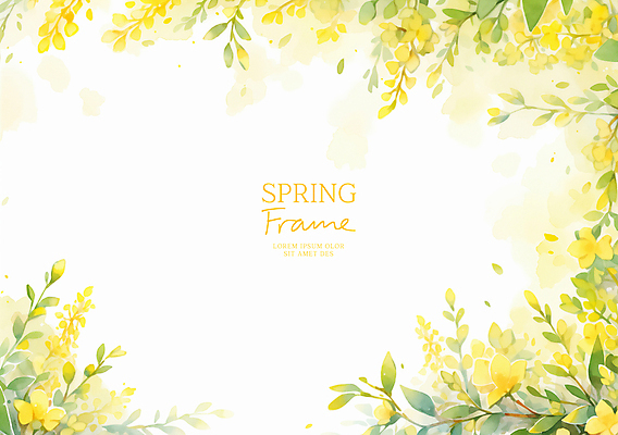 PSD 잎 꽃백그라운드 일러스트 봄꽃 자연 수채화 사람없음 노란색 꽃프레임 산뜻 카피스페이스 국내일러스트 식물 꽃 컬러 백그라운드 컨셉 프레임 봄 공백 생태계 파일형식