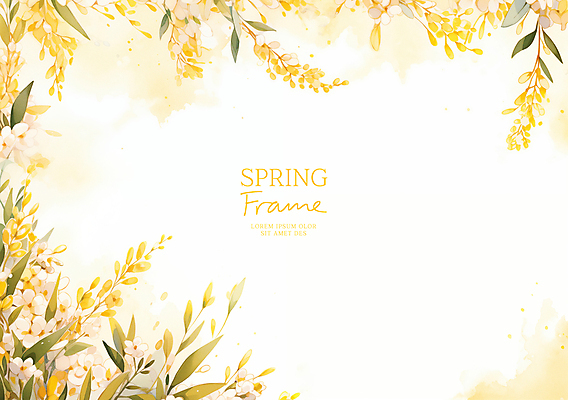 PSD 잎 꽃백그라운드 일러스트 봄꽃 자연 수채화 사람없음 노란색 꽃프레임 산뜻 카피스페이스 국내일러스트 식물 꽃 컬러 백그라운드 컨셉 프레임 봄 공백 생태계 파일형식