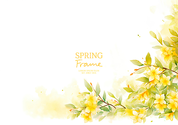 PSD 잎 꽃백그라운드 일러스트 봄꽃 자연 수채화 사람없음 노란색 꽃프레임 산뜻 카피스페이스 국내일러스트 식물 꽃 컬러 백그라운드 컨셉 프레임 봄 공백 생태계 파일형식