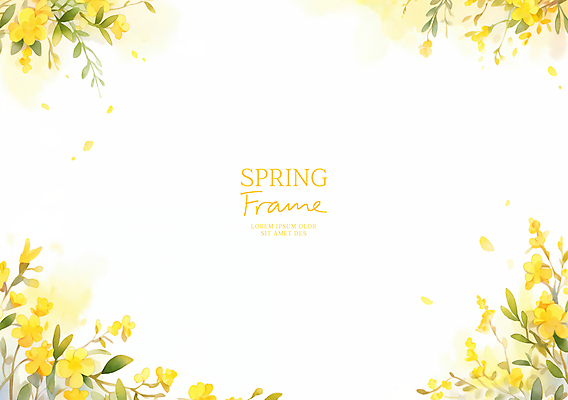 PSD 잎 꽃백그라운드 일러스트 봄꽃 자연 수채화 사람없음 노란색 꽃프레임 산뜻 카피스페이스 국내일러스트 식물 꽃 컬러 백그라운드 컨셉 프레임 봄 공백 생태계 파일형식