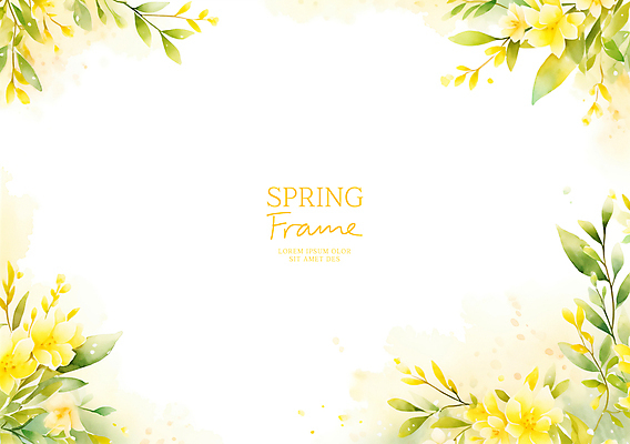 PSD 잎 꽃백그라운드 일러스트 봄꽃 자연 수채화 사람없음 노란색 꽃프레임 산뜻 카피스페이스 국내일러스트 식물 꽃 컬러 백그라운드 컨셉 프레임 봄 공백 생태계 파일형식