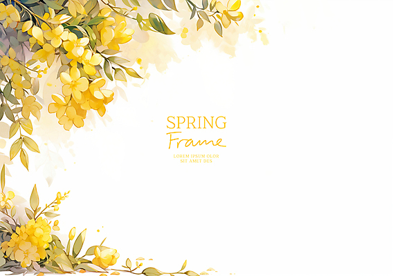 PSD 잎 꽃백그라운드 일러스트 봄꽃 자연 수채화 사람없음 노란색 꽃프레임 산뜻 카피스페이스 국내일러스트 식물 꽃 컬러 백그라운드 컨셉 프레임 봄 공백 생태계 파일형식