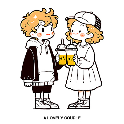 전신 PSD 커플 원피스 여자 남자 데이트 일러스트 사랑 미소 들기 성인 두명 후드티셔츠 냉음료 캡모자 테이크아웃컵 좋음 성인만 일러캐릭터 캐릭터 모자_잡화 옷 감정 음료 컨셉 티셔츠 관계 모션 표정 사람 컵 파일형식