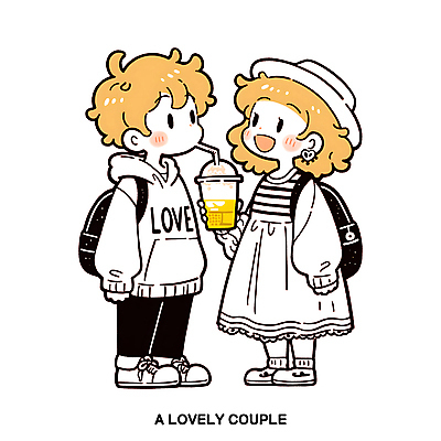 전신 PSD 커플 원피스 여자 남자 데이트 일러스트 사랑 미소 들기 성인 두명 캐주얼 먹여주기 백팩 후드티셔츠 냉음료 챙모자 테이크아웃컵 좋음 성인만 일러캐릭터 캐릭터 모자_잡화 옷 감정 음료 컨셉 티셔츠 가방 관계 모션 표정 사람 컵 먹기 파일형식