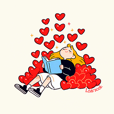 PSD 여자 행복 어린이 일러스트 한명 미소 들기 소녀 취미 책 빨간색 반짝임 독서 눈감음 기댐 하트 웅크림 소녀한명만 일러캐릭터 모양 캐릭터 1 감정 컬러 모션 표정 사람 여자한명만 소녀만 파일형식