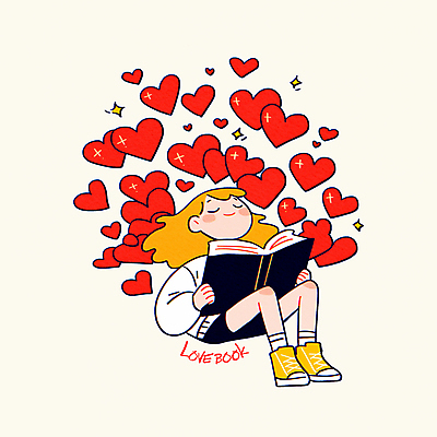 PSD 여자 행복 어린이 일러스트 한명 미소 들기 앉기 소녀 취미 책 빨간색 반짝임 독서 눈감음 하트 웅크림 소녀한명만 일러캐릭터 모양 캐릭터 1 감정 컬러 모션 표정 사람 여자한명만 소녀만 파일형식